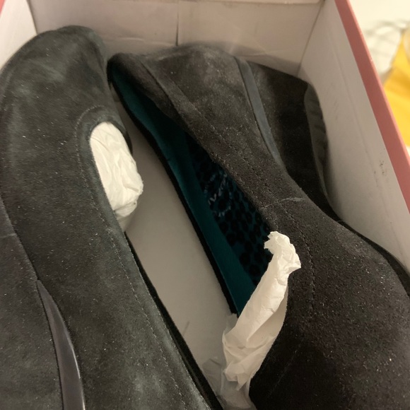 Black suede comfort wedges. Width C. - Picture 7 of 11